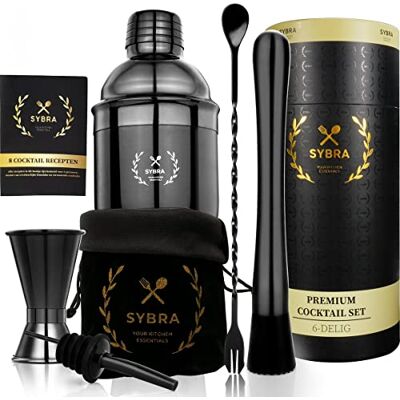 Sybra Zestaw do koktajli – 6-Delige Space Grey zestaw koktajlowy – shaker do koktajli 750 ml – Bewaarhoes – koktajle boekje Sybra Zestaw do koktajli – 6-Delige Space Grey zestaw koktajlowy – shaker do koktajli 750 ml – Bewaarhoes – koktajle boekje