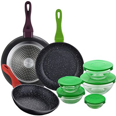 San Ignacio 20/24/28CM SARTENS PACK W kutym ALUMINIUM + 5 szt. ZESTAW Z ZIELONĄ POKRYWĄ San Ignacio 20/24/28CM SARTENS PACK W kutym ALUMINIUM + 5 szt. ZESTAW Z ZIELONĄ POKRYWĄ