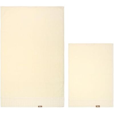 THUN Zestaw ręczników kremowych, 100% bawełna, kolekcja Iconic Elengance, 40 x 60 cm, 60 x 100 cm, 2 sztuki THUN Zestaw ręczników kremowych, 100% bawełna, kolekcja Iconic Elengance, 40 x 60 cm, 60 x 100 cm, 2 sztuki
