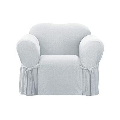 Surefit Farmhouse Basketweave Box Cushion jednoczęściowy pokrowiec z wiązaniami, pokrowiec na fotel, luźny tkany krój, 100% bawełna, można prać w pralce, kolor szary Surefit Farmhouse Basketweave Box Cushion jednoczęściowy pokrowiec z wiązaniami, pokrowiec na fotel, luźny tkany krój, 100% bawełna, można prać w pralce, kolor szary