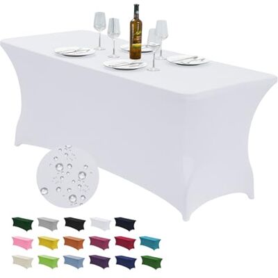 CWK 6FT Stretch Spandex Table Cover for Rectangular Folding Tables, Resistant, Elastic Stretchable Patio Tablecloth Protector na imprezę, bankiet, wesele i imprezy (biały) CWK 6FT Stretch Spandex Table Cover for Rectangular Folding Tables, Resistant, Elastic Stretchable Patio Tablecloth Protector na imprezę, bankiet, wesele i imprezy (biały)
