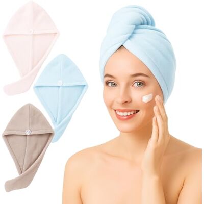 GC GLOBALCOMMERCE 3 ręczniki z mikrofibry do włosów z guzikiem Super chłonne i miękkie suszarki do włosów turban idealne dla kobiet, na siłownię, do spa i łazienki GC GLOBALCOMMERCE 3 ręczniki z mikrofibry do włosów z guzikiem Super chłonne i miękkie suszarki do włosów turban idealne dla kobiet, na siłownię, do spa i łazienki