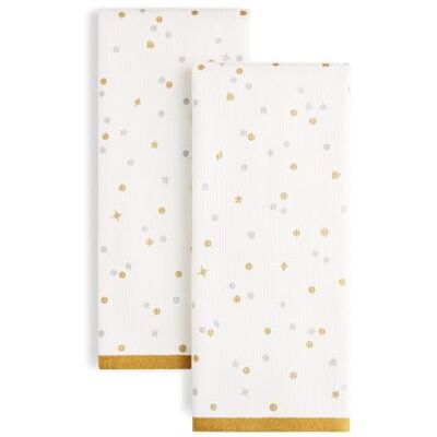 kate spade new york Celebration Dot Holiday ręczniki kuchenne zestaw 2-pak, 100% bawełna z metalicznym nadrukiem, niestrzępiące się i chłonne, kość słoniowa/złoto/srebrny, 43 cm x 71 cm kate spade new york Celebration Dot Holiday ręczniki kuchenne zestaw 2-pak, 100% bawełna z metalicznym nadrukiem, niestrzępiące się i chłonne, kość słoniowa/złoto/srebrny, 43 cm x 71 cm