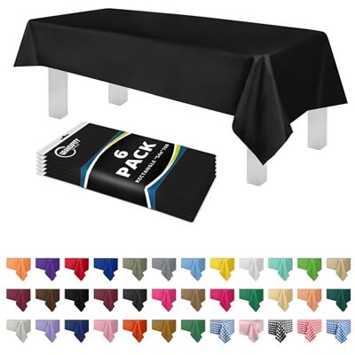 Grandipity Czarny 6-pak jednorazowych obrusów z tworzywa sztucznego premium 137 cm. x 250 cm. Prostokątny obrus na stół Grandipity Czarny 6-pak jednorazowych obrusów z tworzywa sztucznego premium 137 cm. x 250 cm. Prostokątny obrus na stół