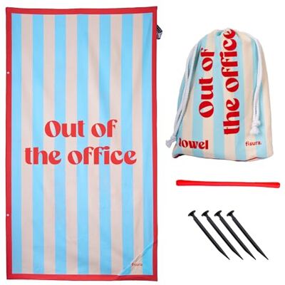 FISURA Duży niebieski ręcznik plażowy w paski “Out of the office”, lekki ręcznik z mikrofibry na plażę, basen i camping, szybkoschnący, antypiaskowy, 180 x 100 cm FISURA Duży niebieski ręcznik plażowy w paski “Out of the office”, lekki ręcznik z mikrofibry na plażę, basen i camping, szybkoschnący, antypiaskowy, 180 x 100 cm