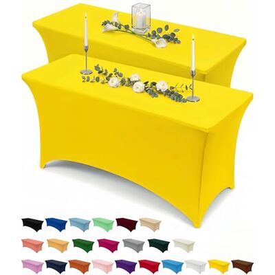 Utopia Kitchen Obrus ze spandeksu, 2 szt., 152 cm, żółty, dopasowany, nadający się do prania i odporny na zagniecenia, rozciągliwy prostokątny obrus na stół na patio, na imprezę, wesele, bankiet i Utopia Kitchen Obrus ze spandeksu, 2 szt., 152 cm, żółty, dopasowany, nadający się do prania i odporny na zagniecenia, rozciągliwy prostokątny obrus na stół na patio, na imprezę, wesele, bankiet i