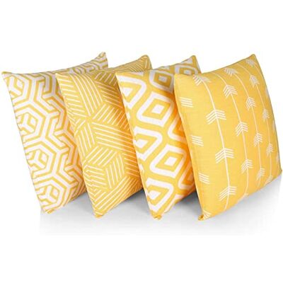 Penguin Home ® 100% bawełna, dekoracyjne dwustronne kwadratowe poszewki na poduszki z niewidocznym zamkiem błyskawicznym, 45 x 45 x 18 cali (zestaw 4 sztuk, żółto-biały), 45 x 45 x 1 cm Penguin Home ® 100% bawełna, dekoracyjne dwustronne kwadratowe poszewki na poduszki z niewidocznym zamkiem błyskawicznym, 45 x 45 x 18 cali (zestaw 4 sztuk, żółto-biały), 45 x 45 x 1 cm