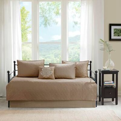 Madison Park Cotton Daybed Cover Set-Double Sided Quilting Classic Cottage Design All Season Bedding with Bedskirt, Matching Shams, Decorative Pillow, 39"x75", Quebec Khaki 6 Piece Madison Park Cotton Daybed Cover Set-Double Sided Quilting Classic Cottage Design All Season Bedding with Bedskirt, Matching Shams, Decorative Pillow, 39"x75", Quebec Khaki 6 Piece