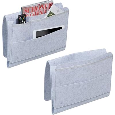Relaxdays Torba na łóżko, zestaw 2 szt., 4 kieszenie, zapięcie na rzepy, do przechowywania, sofa, organizer na łóżko, filc, jasnoszary Relaxdays Torba na łóżko, zestaw 2 szt., 4 kieszenie, zapięcie na rzepy, do przechowywania, sofa, organizer na łóżko, filc, jasnoszary