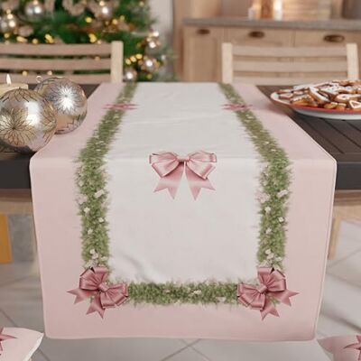 PETTI Artigiani Italiani Bieżnik na stół bożonarodzeniowy, bieżnik kuchenny 140 x 40 cm, świąteczny bieżnik elegancki różowy łuk piórkowy, 100% Made in Itay PETTI Artigiani Italiani Bieżnik na stół bożonarodzeniowy, bieżnik kuchenny 140 x 40 cm, świąteczny bieżnik elegancki różowy łuk piórkowy, 100% Made in Itay