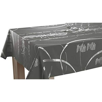 Le linge de Jules Shiny obrus prostokątny, 150 x 350 cm, łatwy w pielęgnacji, ciemnoszary, z błyszczącymi motywami Le linge de Jules Shiny obrus prostokątny, 150 x 350 cm, łatwy w pielęgnacji, ciemnoszary, z błyszczącymi motywami