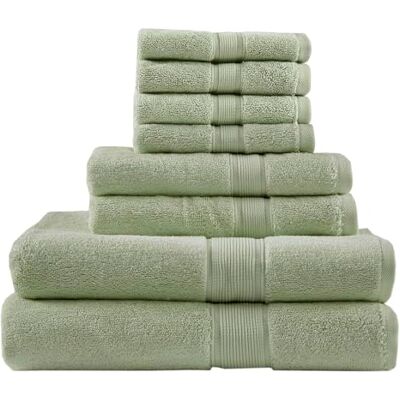 Madison Park Zestaw 8 ręczników łazienkowych, 800 g/m², 100% bawełna, luksusowe, wysoce chłonne, 2 ręczniki kąpielowe, 2 ręczniki do rąk, 4 myjki, szybkoschnące, jakość spa, szałwiowa zieleń Madison Park Zestaw 8 ręczników łazienkowych, 800 g/m², 100% bawełna, luksusowe, wysoce chłonne, 2 ręczniki kąpielowe, 2 ręczniki do rąk, 4 myjki, szybkoschnące, jakość spa, szałwiowa zieleń