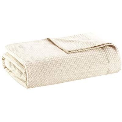 Madison Park 100% Egyptian Cotton Cozy Blanket, Premium Knit Luxury Season Lightweight Cover for Bed, Couch and Sofa, Full/Queen, Ivory Madison Park 100% Egyptian Cotton Cozy Blanket, Premium Knit Luxury Season Lightweight Cover for Bed, Couch and Sofa, Full/Queen, Ivory