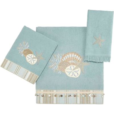 Avanti Linens Zestaw 3 ręczników, z miękkiej i chłonnej bawełny, inspirowane morzem dekoracja łazienki (The Sea Collection, Mineral) Avanti Linens Zestaw 3 ręczników, z miękkiej i chłonnej bawełny, inspirowane morzem dekoracja łazienki (The Sea Collection, Mineral)