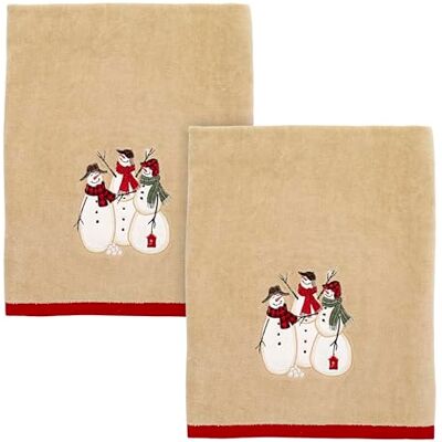 Avanti Linens Ręczniki kąpielowe, miękkie i chłonne, haftowane, świąteczna dekoracja domu, zestaw 2 szt. (kolekcja Snowmen Gathering, brązowy) Avanti Linens Ręczniki kąpielowe, miękkie i chłonne, haftowane, świąteczna dekoracja domu, zestaw 2 szt. (kolekcja Snowmen Gathering, brązowy)