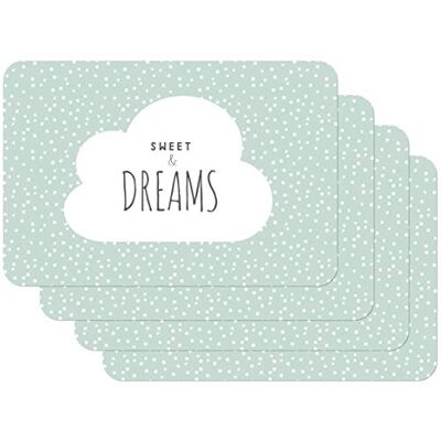 Venilia 59070 zestaw podkładek stołowych z napisem "Sweet & Dreams", zestaw podkładek pod stół, podkładki pod talerze, nadają się do kontaktu z żywnością, 45 x 30 cm, 4 sztuki Venilia 59070 zestaw podkładek stołowych z napisem "Sweet & Dreams", zestaw podkładek pod stół, podkładki pod talerze, nadają się do kontaktu z żywnością, 45 x 30 cm, 4 sztuki