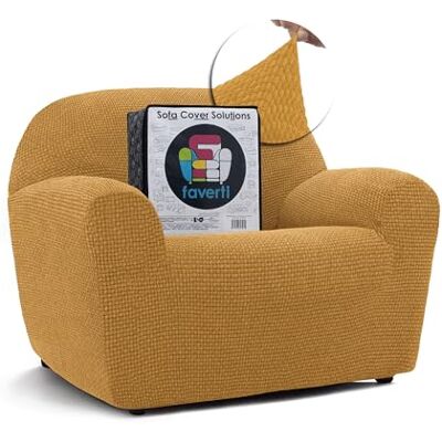 FAVERTI ® Super elastyczny pokrowiec na fotel 1-osobowy 70-110 cm NOVELE model żółty uniwersalny pokrowiec idealny do każdego kształtu fotela Wysokiej jakości tkanina żakardowa w dotyku bawełna FAVERTI ® Super elastyczny pokrowiec na fotel 1-osobowy 70-110 cm NOVELE model żółty uniwersalny pokrowiec idealny do każdego kształtu fotela Wysokiej jakości tkanina żakardowa w dotyku bawełna