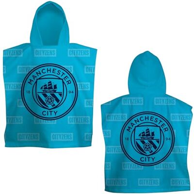 Character World Manchester City FC oficjalnie licencjonowane ponczo z kapturem, super miękkie w dotyku, design butów, szlafrok kąpielowy idealny do domu, kąpieli i plaży, 55 x 50 cm Character World Manchester City FC oficjalnie licencjonowane ponczo z kapturem, super miękkie w dotyku, design butów, szlafrok kąpielowy idealny do domu, kąpieli i plaży, 55 x 50 cm