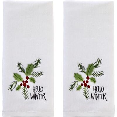 SKL Home Boże Narodzenie 'Hello Winter Holly 3D ręcznik do rąk 2 szt. zestaw do kąpieli/kuchni/baru i prezentu, biały SKL Home Boże Narodzenie 'Hello Winter Holly 3D ręcznik do rąk 2 szt. zestaw do kąpieli/kuchni/baru i prezentu, biały