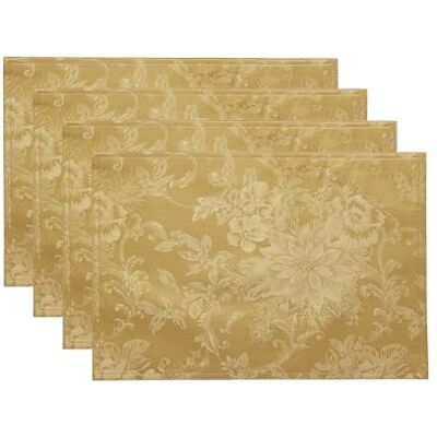 Elrene Home Fashions Poinsettia Elegance żakardowe świąteczne podkładki z tkaniny zestaw 4, 33 x 45 cm, złote 4 sztuki Elrene Home Fashions Poinsettia Elegance żakardowe świąteczne podkładki z tkaniny zestaw 4, 33 x 45 cm, złote 4 sztuki