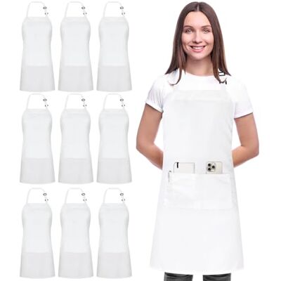 Utopia Kitchen Regulowany fartuch na szelkach (10-pak) szef kuchni kuchnia mężczyźni kobiety kelnerka fartuch do pracy z kieszeniami, biały, 10 sztuk Utopia Kitchen Regulowany fartuch na szelkach (10-pak) szef kuchni kuchnia mężczyźni kobiety kelnerka fartuch do pracy z kieszeniami, biały, 10 sztuk