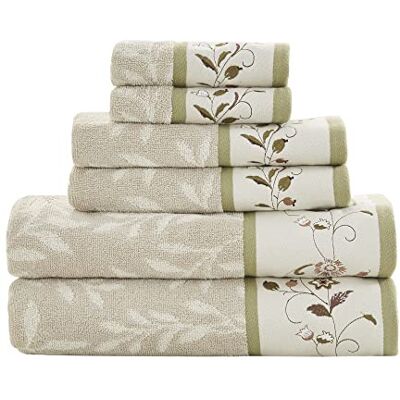 Madison Park Serene Cotton 6-częściowy zestaw ręczników z zielonym wykończeniem MP73-7907 Madison Park Serene Cotton 6-częściowy zestaw ręczników z zielonym wykończeniem MP73-7907