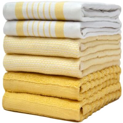 Bumble Towels Bumble Ręczniki kuchenne – ręczniki do naczyń, ręczniki bawełniane – 6 sztuk – rozmiar XL 50 x 70 cm – szlachetna, miękka i wytrzymała bawełna ringowa w 3 różnych teksturach (żółty) Bumble Towels Bumble Ręczniki kuchenne – ręczniki do naczyń, ręczniki bawełniane – 6 sztuk – rozmiar XL 50 x 70 cm – szlachetna, miękka i wytrzymała bawełna ringowa w 3 różnych teksturach (żółty)