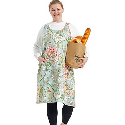 APRONNER Big Plus Size Aprons for Women with Pockets Cotton Linen Baking Kitchen Cooking Green Flower APRONNER Big Plus Size Aprons for Women with Pockets Cotton Linen Baking Kitchen Cooking Green Flower