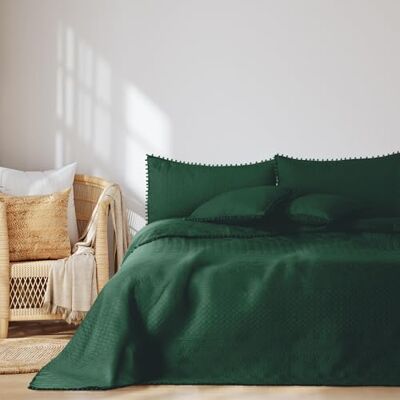 AmeliaHome Narzuta z pomponami, 170 x 270 cm, dwustronna, pikowana, ultrasoniczna, poliester, Meadore ciemnozielona AmeliaHome Narzuta z pomponami, 170 x 270 cm, dwustronna, pikowana, ultrasoniczna, poliester, Meadore ciemnozielona