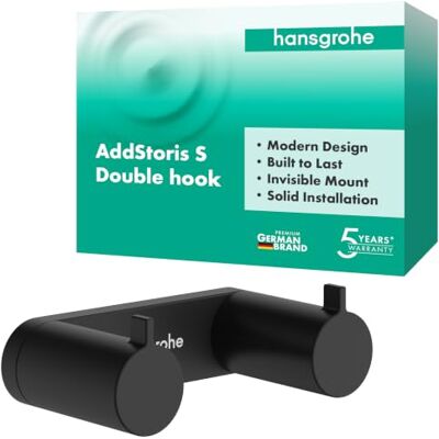 Hansgrohe AddStoris S haczyk na ręcznik podwójny, uchwyt na ręcznik, wieszak na szlafrok, ukryte mocowania, akcesoria łazienkowe, czarny matowy, 41785670 Hansgrohe AddStoris S haczyk na ręcznik podwójny, uchwyt na ręcznik, wieszak na szlafrok, ukryte mocowania, akcesoria łazienkowe, czarny matowy, 41785670