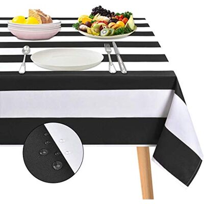 ASPMIZ Czarno-biały obrus w paski na prostokątne stoły, geometryczny pasek wodoodporny poliestrowy obrus do kuchni jadalni, obrus kwadratowy 140 cm x 140 cm ASPMIZ Czarno-biały obrus w paski na prostokątne stoły, geometryczny pasek wodoodporny poliestrowy obrus do kuchni jadalni, obrus kwadratowy 140 cm x 140 cm