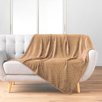 Douceur d'Intérieur , Pled (125 x 150 cm) Nelia Camel, jednolita wypukła flanela Douceur d'Intérieur , Pled (125 x 150 cm) Nelia Camel, jednolita wypukła flanela
