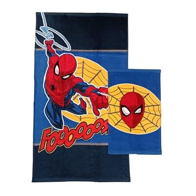 hermet Spiderman Marvel, Ręczniki do kąpieli z gąbką, Zestaw 2 ręczników łazienkowych, ręcznik do twarzy, ręcznik bidet, niebieski, bawełna, 100 procent, 2-częściowy zestaw, oficjalny produkt hermet Spiderman Marvel, Ręczniki do kąpieli z gąbką, Zestaw 2 ręczników łazienkowych, ręcznik do twarzy, ręcznik bidet, niebieski, bawełna, 100 procent, 2-częściowy zestaw, oficjalny produkt
