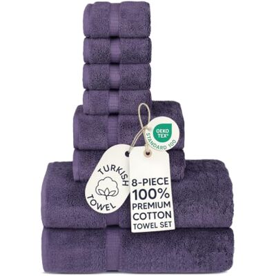 Chakir Turkish Linens Jakość hotelowa i spa, 100% bawełna, tureckie ręczniki premium miękkie i chłonne (8-częściowe zestawy ręczników, śliwkowe) Chakir Turkish Linens Jakość hotelowa i spa, 100% bawełna, tureckie ręczniki premium miękkie i chłonne (8-częściowe zestawy ręczników, śliwkowe)