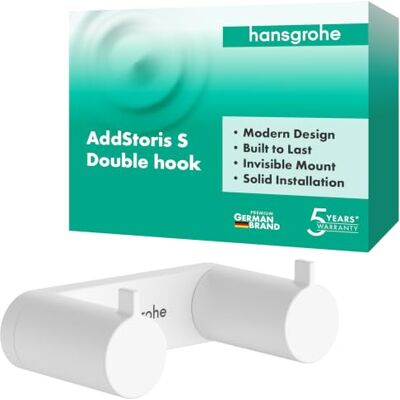 Hansgrohe AddStoris S haczyk na ręcznik podwójny, uchwyt na ręcznik, wieszak na szlafrok, ukryte mocowania, akcesoria łazienkowe, biały matowy, 41785700 Hansgrohe AddStoris S haczyk na ręcznik podwójny, uchwyt na ręcznik, wieszak na szlafrok, ukryte mocowania, akcesoria łazienkowe, biały matowy, 41785700