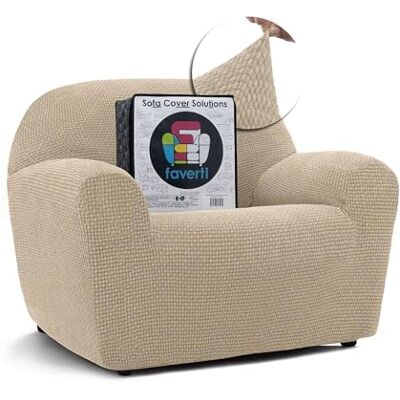 FAVERTI ® Super elastyczny pokrowiec na fotel 1-osobowy 70-110 cm NOVELE model beżowy uniwersalny pokrowiec idealny do każdego kształtu fotela Wysokiej jakości tkanina żakardowa w dotyku FAVERTI ® Super elastyczny pokrowiec na fotel 1-osobowy 70-110 cm NOVELE model beżowy uniwersalny pokrowiec idealny do każdego kształtu fotela Wysokiej jakości tkanina żakardowa w dotyku