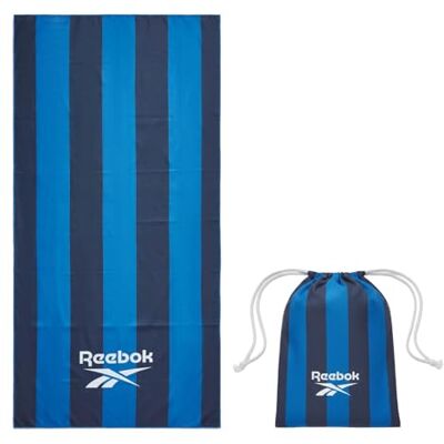 Reebok Ręcznik Plażowy Bez Piasku – Szybkoschnący Ręcznik z Mikrofibry z Torbą Lekki i Kompaktowy Duży Ręcznik na Plażę, Basen i Siłownię 90 x 180 cm, Granatowy/Niebieski Paski Reebok Ręcznik Plażowy Bez Piasku – Szybkoschnący Ręcznik z Mikrofibry z Torbą Lekki i Kompaktowy Duży Ręcznik na Plażę, Basen i Siłownię 90 x 180 cm, Granatowy/Niebieski Paski