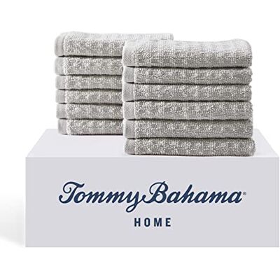 Tommy Bahama Zestaw ścierek, wysoce chłonna bawełniana dekoracja łazienki, odporna na blaknięcie i blaknięcie (szary północny Pacyfik, 12 sztuk) Tommy Bahama Zestaw ścierek, wysoce chłonna bawełniana dekoracja łazienki, odporna na blaknięcie i blaknięcie (szary północny Pacyfik, 12 sztuk)
