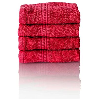 ALCLEAR komfortowy zestaw ręczników frotte chłonnych ze 100% bawełny Ökotex, seria frotte w 6 kolorach i 5 rozmiarach, kolor: czerwony, 4 x ręczniki dla gości 30 x 50 cm ALCLEAR komfortowy zestaw ręczników frotte chłonnych ze 100% bawełny Ökotex, seria frotte w 6 kolorach i 5 rozmiarach, kolor: czerwony, 4 x ręczniki dla gości 30 x 50 cm