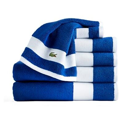 Lacoste Sportowy zestaw 6-częściowych luksusowych ręczników bawełnianych w paski – wykonany w 100% z miękkiej bawełny Supima, chłonny i szybkoschnący, zawiera 2 ręczniki kąpielowe, 2 ręczniki do rąk Lacoste Sportowy zestaw 6-częściowych luksusowych ręczników bawełnianych w paski – wykonany w 100% z miękkiej bawełny Supima, chłonny i szybkoschnący, zawiera 2 ręczniki kąpielowe, 2 ręczniki do rąk