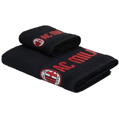 A.C. Milan AC Milan Zestaw 2 ręczników z logo, 50 x 100 cm, bawełna, oficjalny produkt, czarny A.C. Milan AC Milan Zestaw 2 ręczników z logo, 50 x 100 cm, bawełna, oficjalny produkt, czarny