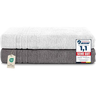 Komfortec Zestaw 2 ręczników do sauny, 80 x 200 cm, ze 100% bawełny, ręcznik do sauny, miękki, duży, frotte, szybkoschnący, antracyt, szary/biały Komfortec Zestaw 2 ręczników do sauny, 80 x 200 cm, ze 100% bawełny, ręcznik do sauny, miękki, duży, frotte, szybkoschnący, antracyt, szary/biały