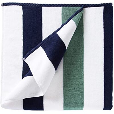 Laguna Beach Textile Company Laguna Beach Textile Co. Ręcznik plażowy Cabana w paski oversize, plusz 630 g/m2 bawełna niebieski (midnight blue) i zielony (seafoam green) Laguna Beach Textile Company Laguna Beach Textile Co. Ręcznik plażowy Cabana w paski oversize, plusz 630 g/m2 bawełna niebieski (midnight blue) i zielony (seafoam green)