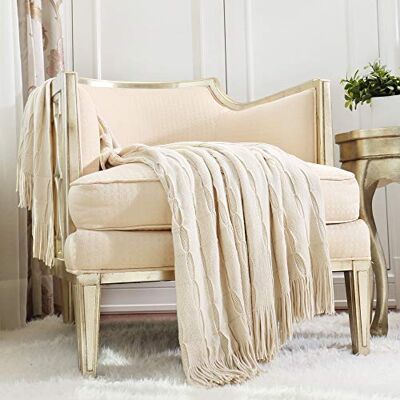 CREVENT Wystrój domu rustykalna kanapa sofa krzesło łóżko narzuta koc, miękki ciepły przytulny lekki w podróży, prezent na Boże Narodzenie (127 x 152 cm beżowy/kość słoniowa) CREVENT Wystrój domu rustykalna kanapa sofa krzesło łóżko narzuta koc, miękki ciepły przytulny lekki w podróży, prezent na Boże Narodzenie (127 x 152 cm beżowy/kość słoniowa)