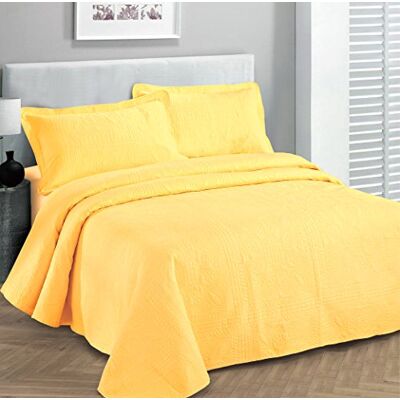 Fancy Linen Fantazyjna kolekcja luksusowa narzuta narzuta na łóżko tłoczona solidna żółta nowa ponadwymiarowa 254 cm x 269 cm pełna/królowa Fancy Linen Fantazyjna kolekcja luksusowa narzuta narzuta na łóżko tłoczona solidna żółta nowa ponadwymiarowa 254 cm x 269 cm pełna/królowa