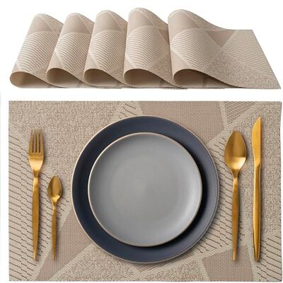 IPEA Eleganckie amerykańskie obrusy 45 x 30 cm na kolację, lunch, śniadanie 6 sztuk zmywalna podkładka, odporna na ciepło, antypoślizgowa, odporna na plamy do kuchni i pokoju beżowy IPEA Eleganckie amerykańskie obrusy 45 x 30 cm na kolację, lunch, śniadanie 6 sztuk zmywalna podkładka, odporna na ciepło, antypoślizgowa, odporna na plamy do kuchni i pokoju beżowy