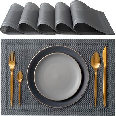 IPEA Eleganckie amerykańskie obrusy 45 x 30 cm na kolację, lunch, śniadanie 6 sztuk zmywalna podkładka, odporna na ciepło, antypoślizgowa, odporna na plamy do kuchni i pokoju szara IPEA Eleganckie amerykańskie obrusy 45 x 30 cm na kolację, lunch, śniadanie 6 sztuk zmywalna podkładka, odporna na ciepło, antypoślizgowa, odporna na plamy do kuchni i pokoju szara