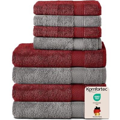 Komfortec Zestaw 8 ręczników ze 100% bawełny, 4 ręczniki kąpielowe 70 x 140 cm i 4 ręczniki do rąk 50 x 100 cm, frotte, miękkie, duże, antracytowo-szare/Aurora Komfortec Zestaw 8 ręczników ze 100% bawełny, 4 ręczniki kąpielowe 70 x 140 cm i 4 ręczniki do rąk 50 x 100 cm, frotte, miękkie, duże, antracytowo-szare/Aurora