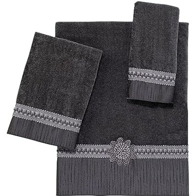 Avanti Linens 3-częściowy zestaw ręczników, miękki i chłonny ręcznik bawełniany (kolekcja plecionych mankietów, granit) Avanti Linens 3-częściowy zestaw ręczników, miękki i chłonny ręcznik bawełniany (kolekcja plecionych mankietów, granit)