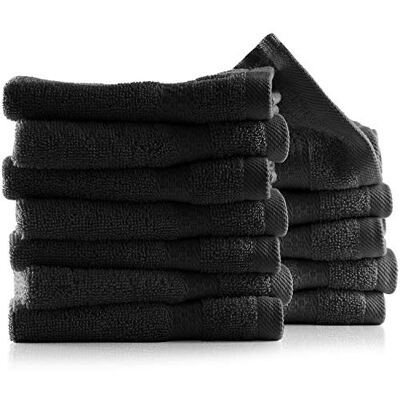 Hearth & Harbor Zestaw ręczników kąpielowych, 100% Ring Spun Low Twist Cotton Ultra miękkie i bardzo chłonne ręczniki na plażę, spa i łazienki, bawełna, czarne, 12 ręczników Hearth & Harbor Zestaw ręczników kąpielowych, 100% Ring Spun Low Twist Cotton Ultra miękkie i bardzo chłonne ręczniki na plażę, spa i łazienki, bawełna, czarne, 12 ręczników